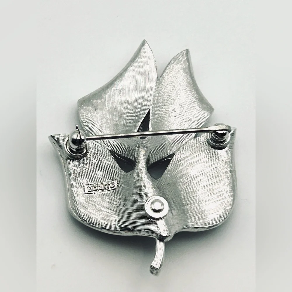 Monet Brushed Silver Tone Leaf Brooch Pin